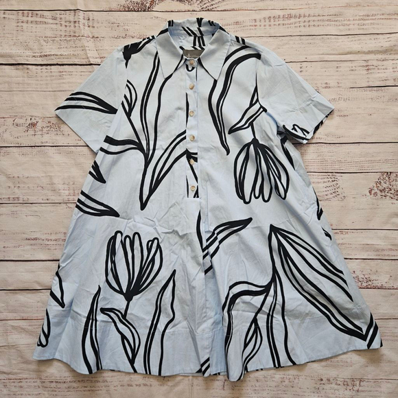 Anthropologie The Pollie Short Sleeve Swing Tunic Mini Dress Blue Black  Floral